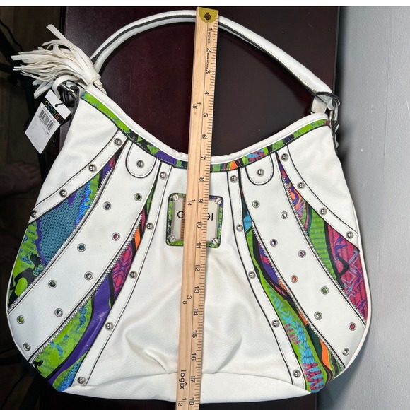 COOGI Australia Est. 1969 White Faux Leather Satchel Shoulder Bag Colorful Studs - Picture 15 of 16